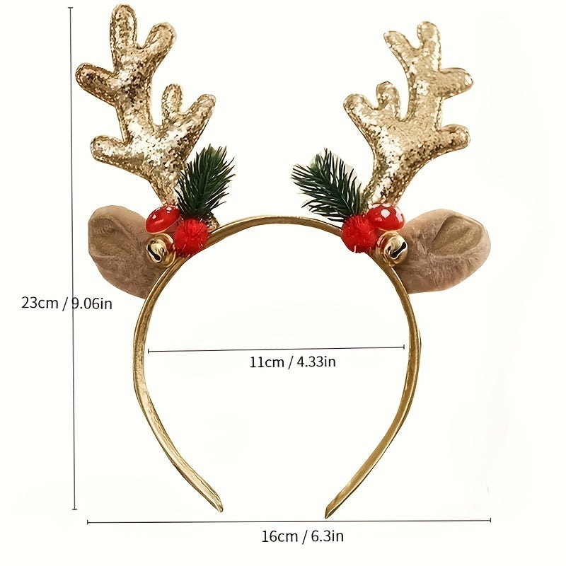 1pc, Christmas Style Headband With Cute Girls Christmas Glitter Antlers Bells Mushroom Pine Plush Ear Headband For Holiday Party Decoration, Navidad, Christmas Decorations, Christmas Party Favors, Weird Stuff, Headwear, Daily