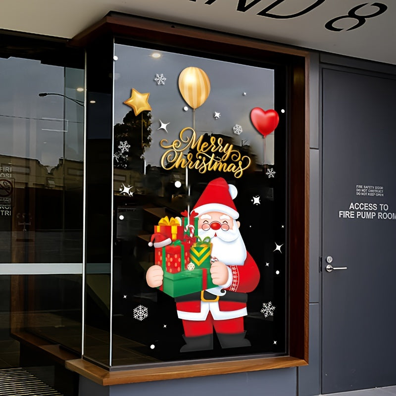 Large Christmas Window Decoration Stickers - Santa Claus with Presents, Static Cling Window Decorations, No Residue Removable, for Home, Store, Office - Reusable Holiday Window Decorations, Festive Display, Cheerful Design, G