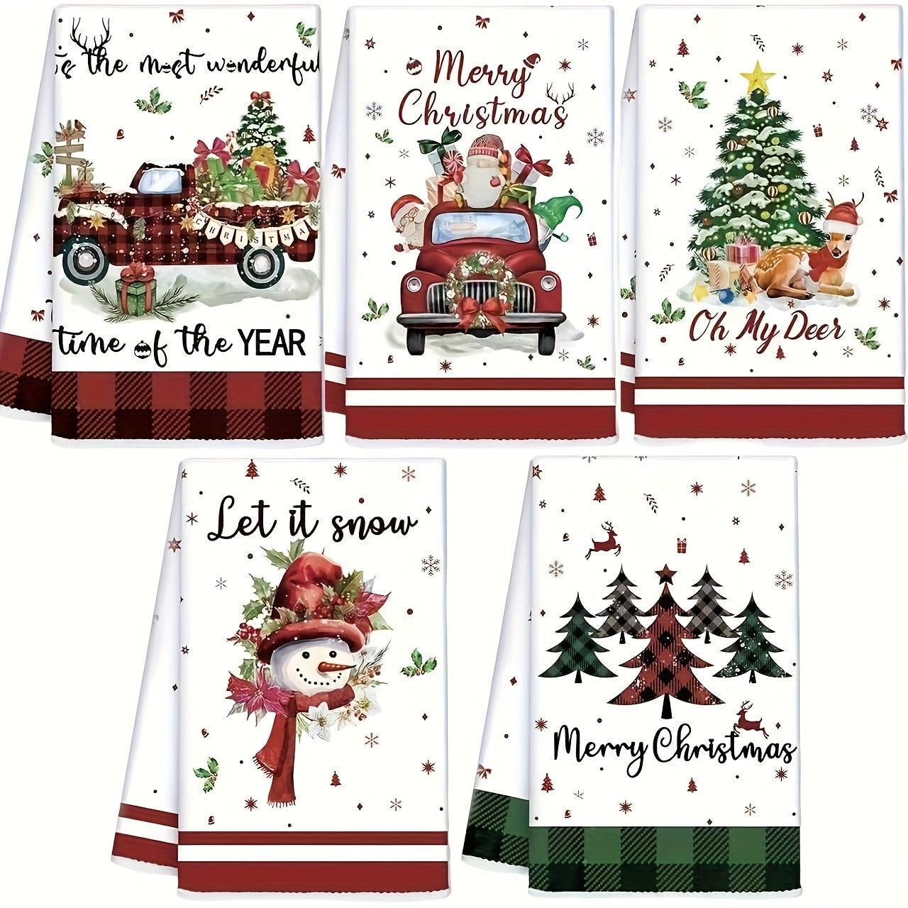 Christmas Kitchen Towels - Festive Snowflake, Reindeer, Santa Claus & Snowman Designs, Soft Microfiber Dish Cloths & Hand Towels, 5 or 10-Pack, Hand Wash Only, Perfect For Holiday Decor & Party Supplies, Christmas Kitchen Dec