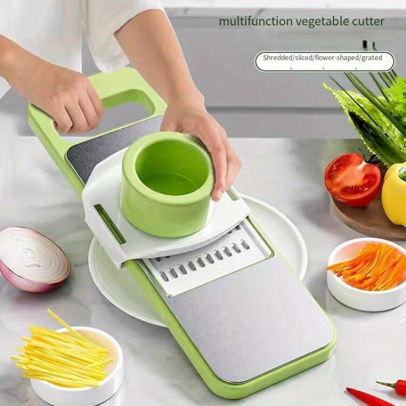 [Heavy-Duty Chopper] Heavy-Duty Manual Vegetable Chopper with 5 Blades - Multifunctional Kitchen Slicer, Grater & Cutter for Carrots, Cucumbers, Potatoes - No Electricity Needed, Easy-Clean Blades - Compact Design, Suitable f
