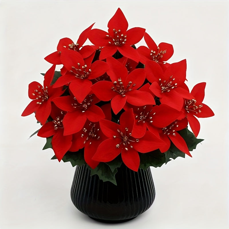 28 Artificial Red Poinsettia Flowers, Perfect for Christmas Home Decor, Table Centerpieces, Wedding Decoration, Christmas Tree, Exhibition, Winter Display