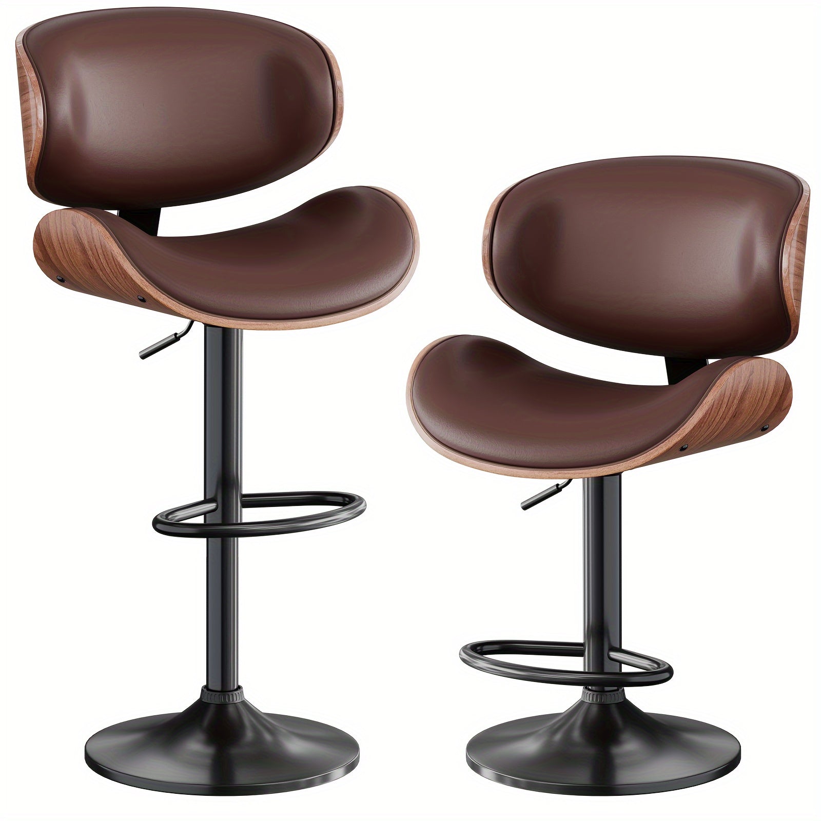 Bar Stools, Swivel Adjustable Height Barstools, PU Leather Upholstered Bar Chairs With Footrest, Bentwood Bar Stool For Kitchen, Bar, Dining Room