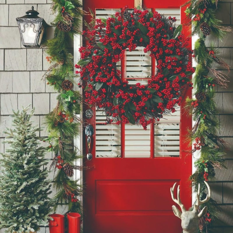 1pc Christmas Red Berry Wreaths 48cm/18.5in Simulation Wreaths with Thick Red Berries Artificial Festival Decoration Christmas Home Hanging Decoration Showcase Fireplace Doors and Windows Wall Material Durable Artificial Plan