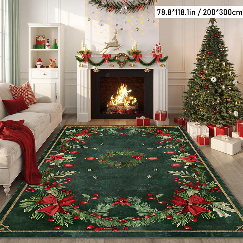 1pc Modern Christmas Holly Pattern Mat, Indoor Large Mat, Christmas Decoration, Non-Slip Backing and Machine Washable, Suitable for Living Room, Dining Room, Bedroom, Office, Room Decoration, Home Decoration, Ultra Soft Hypoa