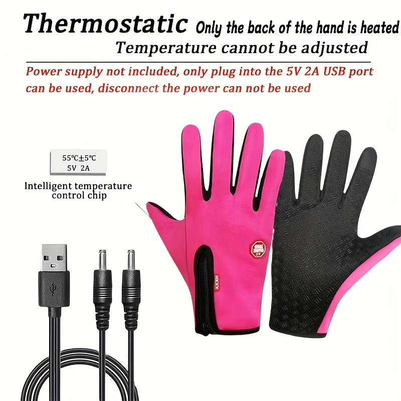 USB Heated Gloves, Heating The Back Of The Hand Has A Constant Temperature Function 5 Touchscreen-compatible, Hand Washable, Made Of Fabric, For Winter Warmth, Outdoor Cycling Gloves For Both Men And Women