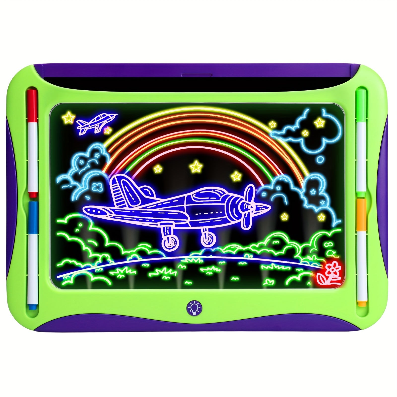 LED Light-Up Drawing Writing Doodle Board, Learning Travel Toy with 9 Double-Sided Cards, 6 Markers, Art Set, Suitable for Birthday Gifts And Christmas Gifts for Girls And Boys Aged 3-8.