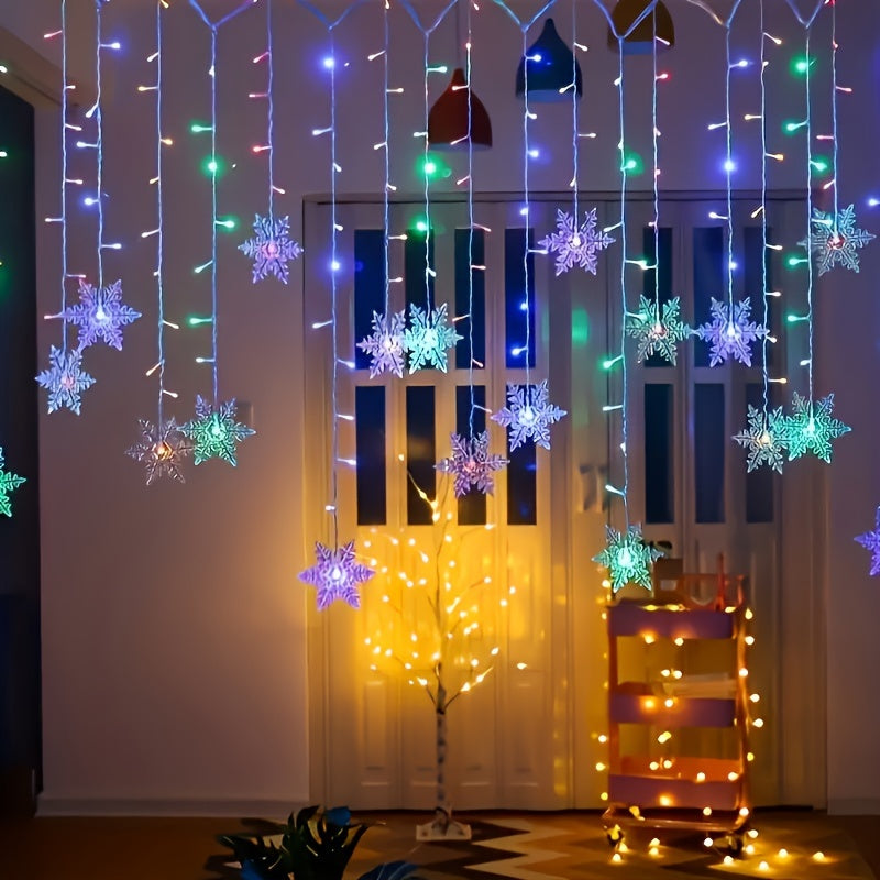 [96 LEDs | Snowflake Lights] 96 Multicolor & Warm White LEDs | 4m USB Snowflake Icicle Lights – Indoor/Outdoor Fairy String Lights, 8 Dynamic Lighting Modes (Wave, Sequential, Slow/Fast Flash, Fade, Twinkle, Steady On), Per