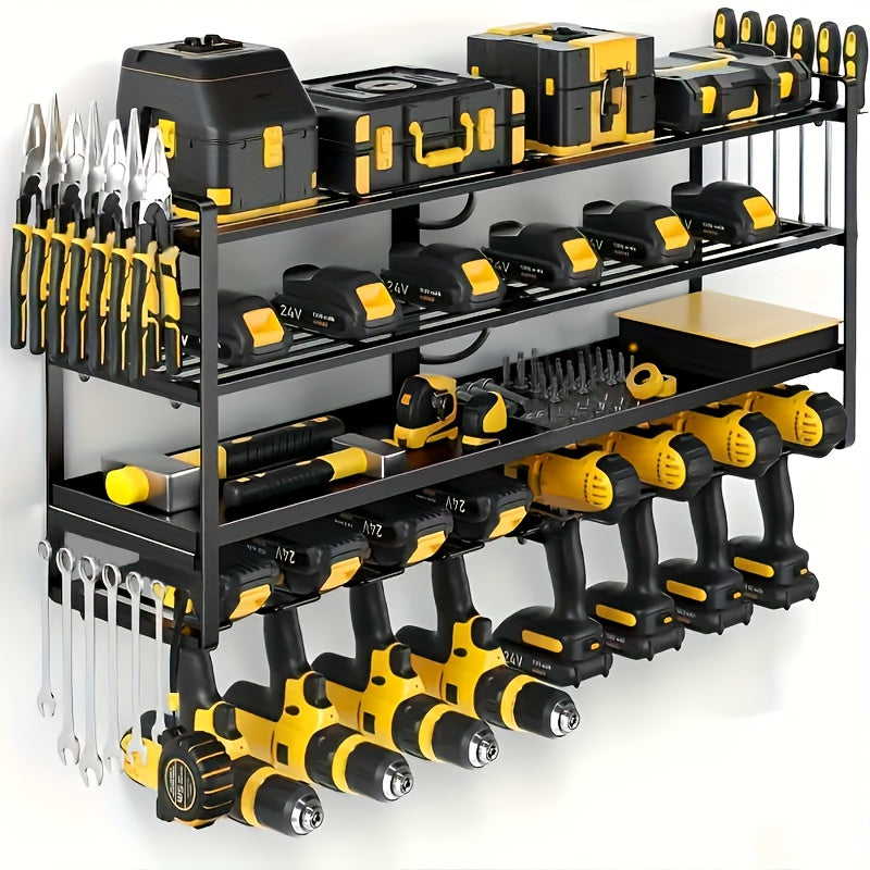 Power Tool Storage Rack With Charging Station, Tool And Storage Rack, Heavy-duty Metal Tool Rack, Electric Tool Storage Rack, Wall-mounted Drill Rack For Organization-New Year And Valentine'S Day Gifts, Suitable Gifts For Boy