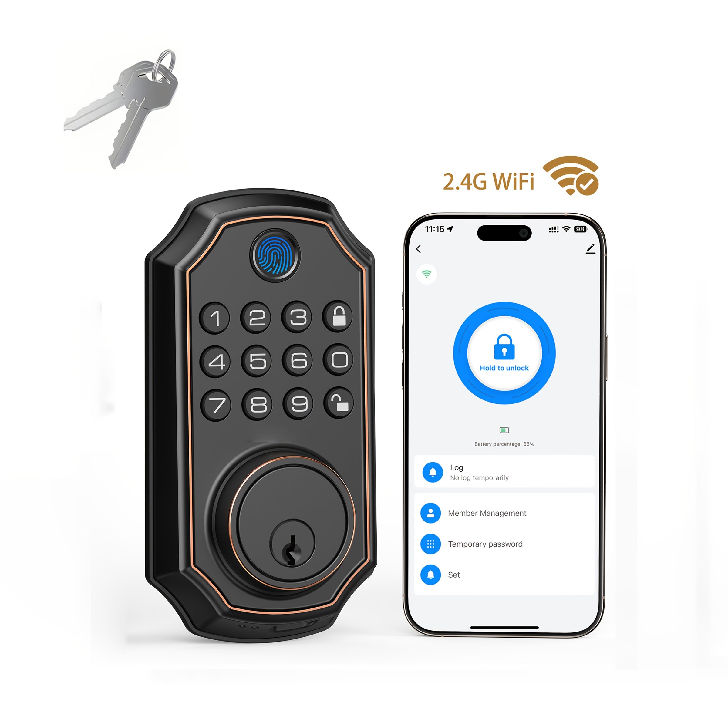 D280 Smart 5-in-1 Fingerprint Door Lock, Keyless Entry Door Lock, Biometric Technology with Memory Function, Fits Most Standard Doors, Unlocking Log, Durable, 100 Passcodes, Temporary Sharing, Anti-Snoop Passcode