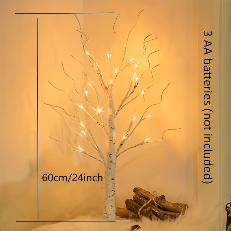 [2pcs LED Birch Tree] 2pcs 24 LED Birch Tree Lights | Easter Twinkling Tree Ornaments with Adjustable Branches, 3AA&USB Powered, Decorative Lamp for Party, Bedroom, Indoor Activities, Christmas & Halloween Decorations