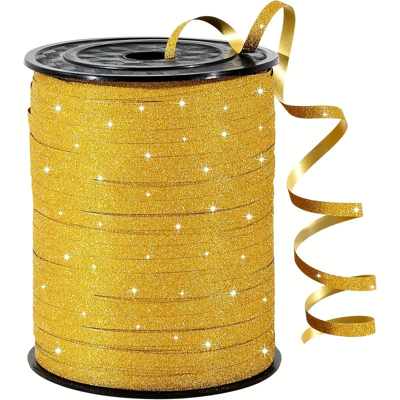 1pc 250 Yards Golden Glitter Ribbon Streamers - Mixed Color Plastic Ribbon for Gift Wrapping, Handicrafts, Wedding Party Decorations, Christmas, Halloween, Easter, Valentine'S Day, Graduation, Birthday, Anniversary, General U