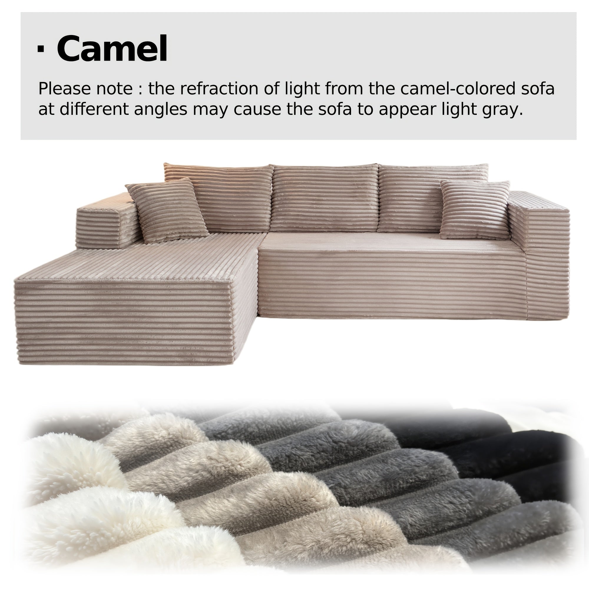 LIAROO Oversized L Shaped Couch With Chaise, Minimalist Compressed Boneless Couch No Assembly Required, Modular Cloud Sectional Sofa For Living Room Bedroom, Right Facing Chaise, Plush Corduroy