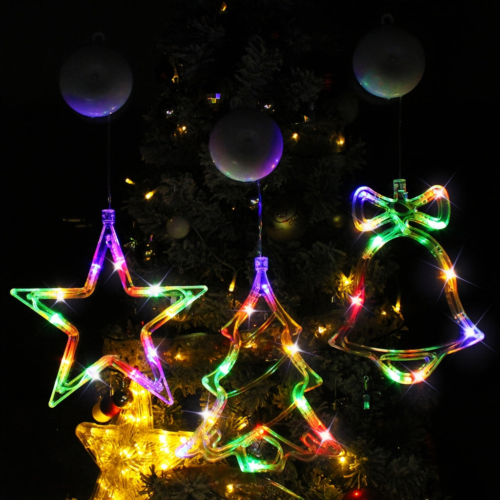 3Pcs, Window Decor Suction Cup LED Christmas Lights, Battery Operated, String Lights, Christmas Decorations, Curtain Lights, Party Packs, New Year, Winter, Spring, Ramadan, Event Party Supplies(Batteries not included)