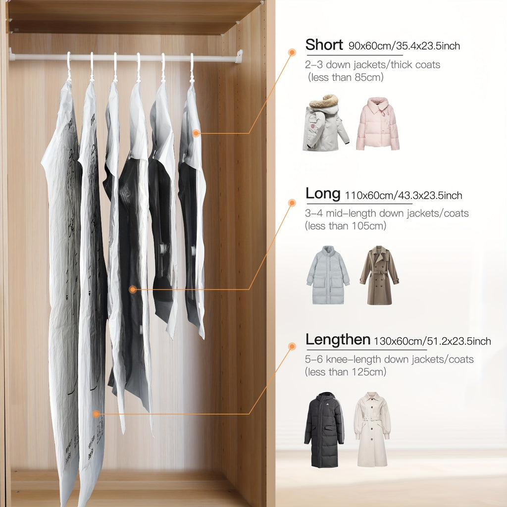 8-Pack Hanging Vacuum Storage Sealer Bags, Space Saving, for Clothes, Suits And Jackets, Wardrobe Organizer Bags, Travel, 8pcs Set (4 Long Bags, 4 Short Bags), White And Transparent