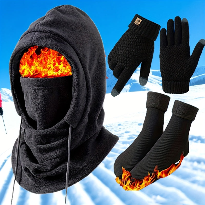 3pcs/4pcs Winter Hat, Head Cover, Neck Scarf, Gloves, Warm Socks Set