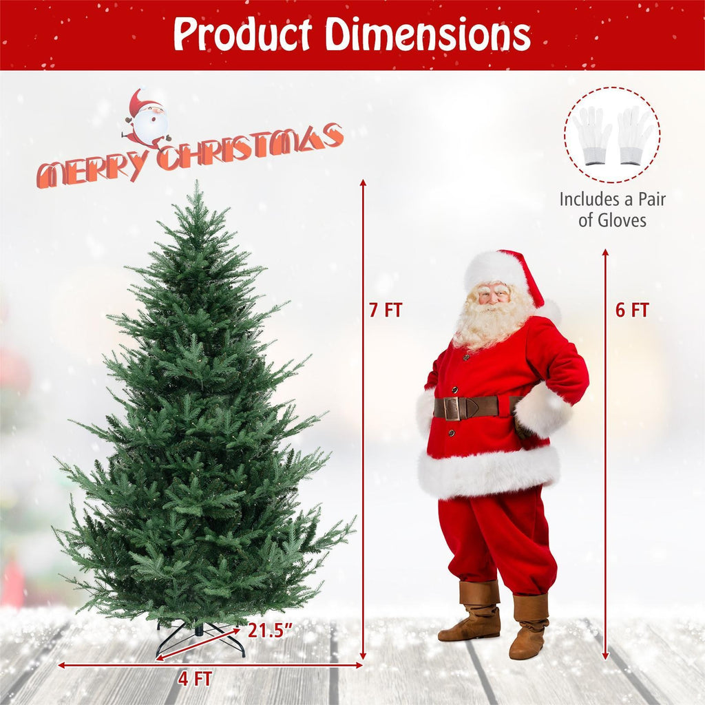 COSTWAY 6/7/8 FT Pre-Lit Artificial Tree, Hinged Xmas Tree w/ 778/1090/1480 PVC & PE Branch Tips, 240/340/450 Warm White LED Lights, 8 Modes, Foldable Metal Stand, Holiday Full Tree Seasonal Home Office Party Decoration