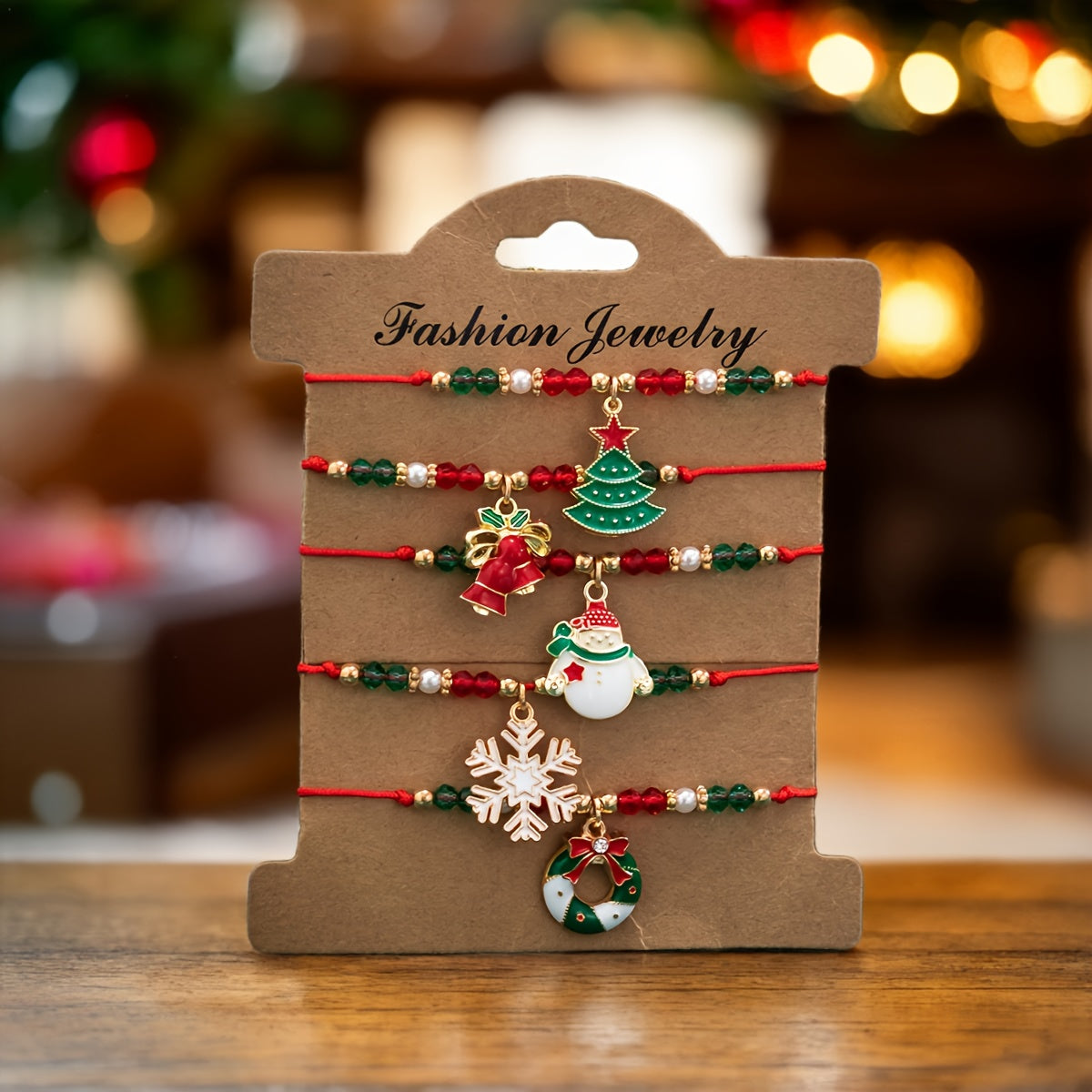 5pcs Santa Claus Reindeer Snowflake Shaped Bead Bracelet Set - Fashionable Daily Wear and Holiday Accessories - Unique Gift Idea with Cute and Sweet Style, Best for Christmas, Perfect for Thanksgiving, Perfect for Christmas,