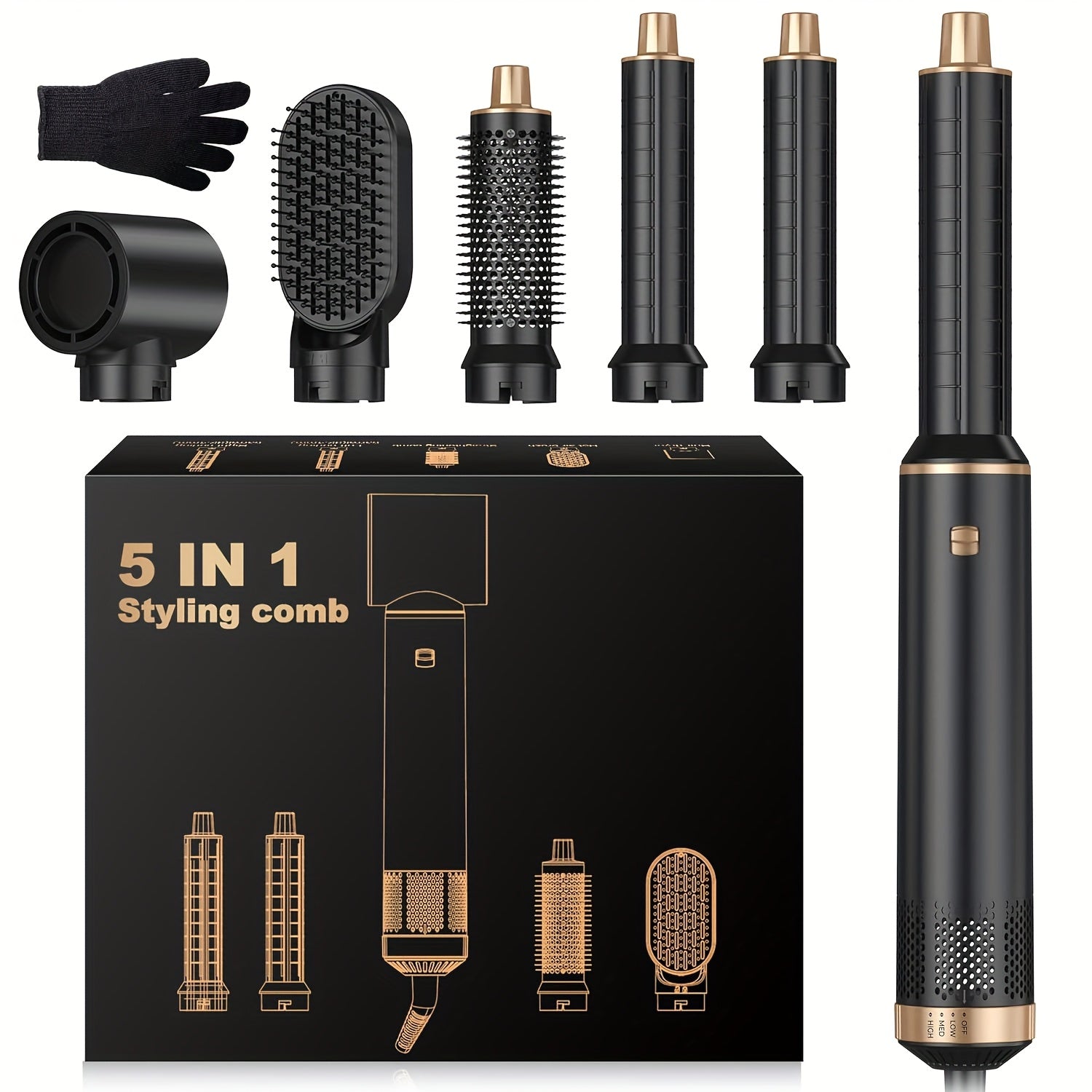 5in 1 Blow Dryer Brush, Upgrade Hair Dryer Brush Air Curler Air Curling Wrap Styler, Detachable Hot Air Brush Negative Ion Curling Brush Iron, Hair Styling Tools for Drying Curling Straightening