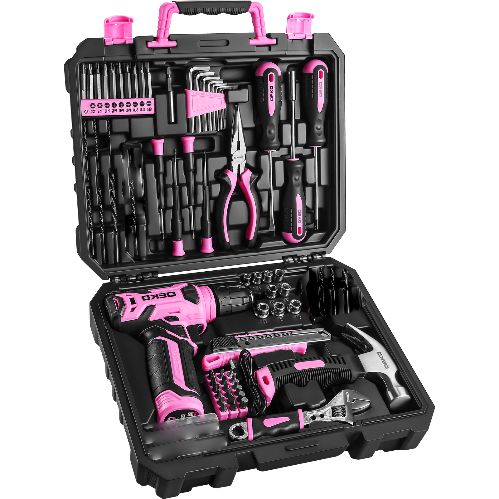 119PCS Power Tool Box Set With 8V Cordless Drill / Driver | Tape Measure | Wrench | Screwdriver and Utility Knife, All in One Hand Tools kit | Household Tool Set for Garden | DIY | Fall Home Decor | Outdoor Repairs | Summer C