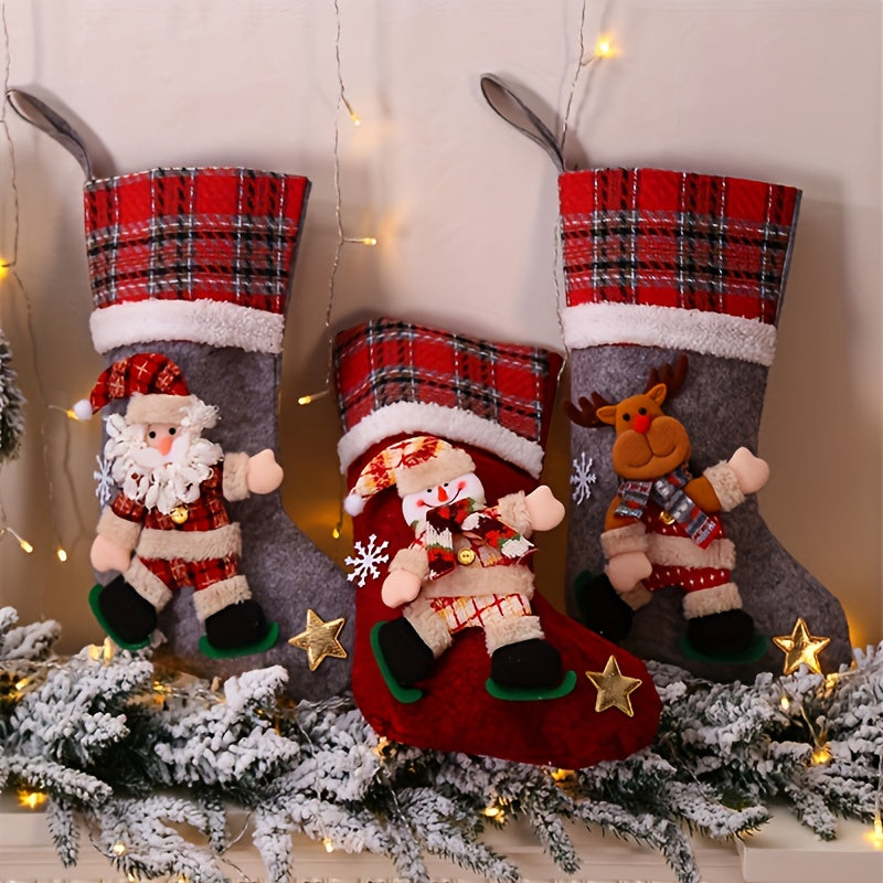 4pcs Christmas Gift Bags, Sock Gift Bags, Christmas Gift Socks, Christmas Decorations, Home Fireplace Tree Decorative Gift Bags, Snowflakes, Santa Claus, Christmas Snowman, Reindeer, Bear, Decorative Socks and More Christmas
