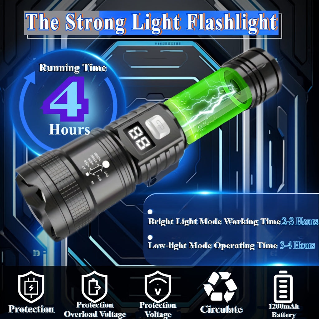 4pcs Rechargeable High-Power LED Flashlights with Zoomable Spotlight, USB Cable, Super Bright, Long Range, Tactical Work Light for Camping, Hunting, Hiking, Emergency