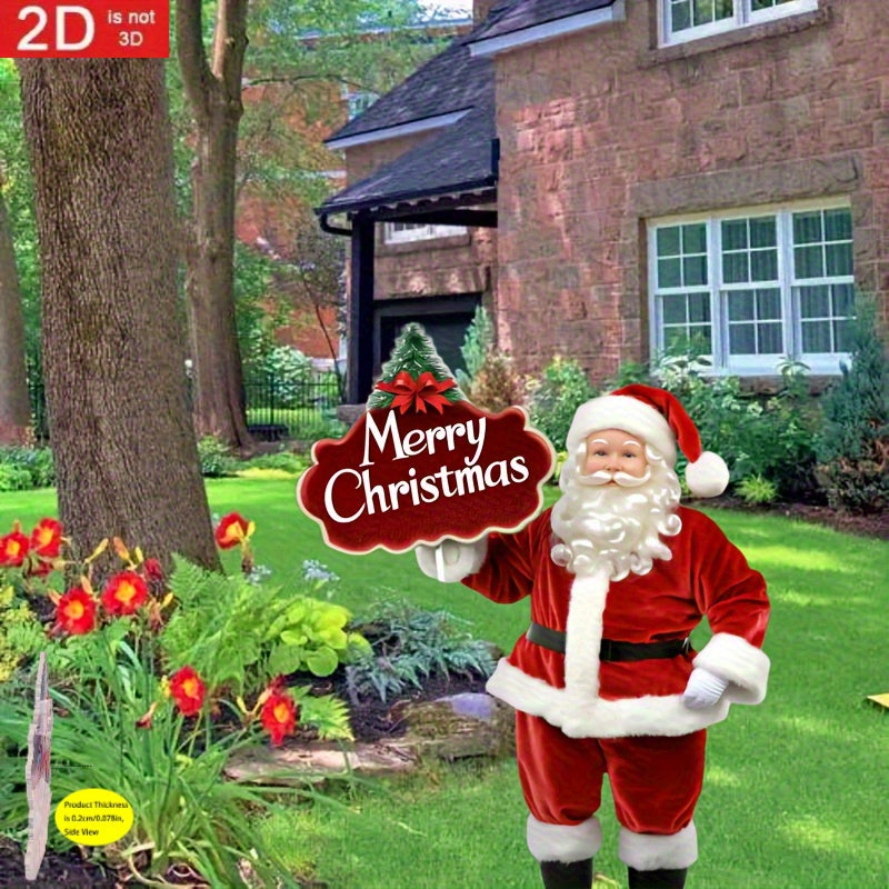 [Christmas] 2D Flat, 2D Flat Santa Claus Garden Stake with White Beard - Durable Polypropylene Outdoor Christmas Decoration, No Electricity Needed, Easy Ground Mount for 11 Festive Occasions, Perfect for Holiday Yard & Garden