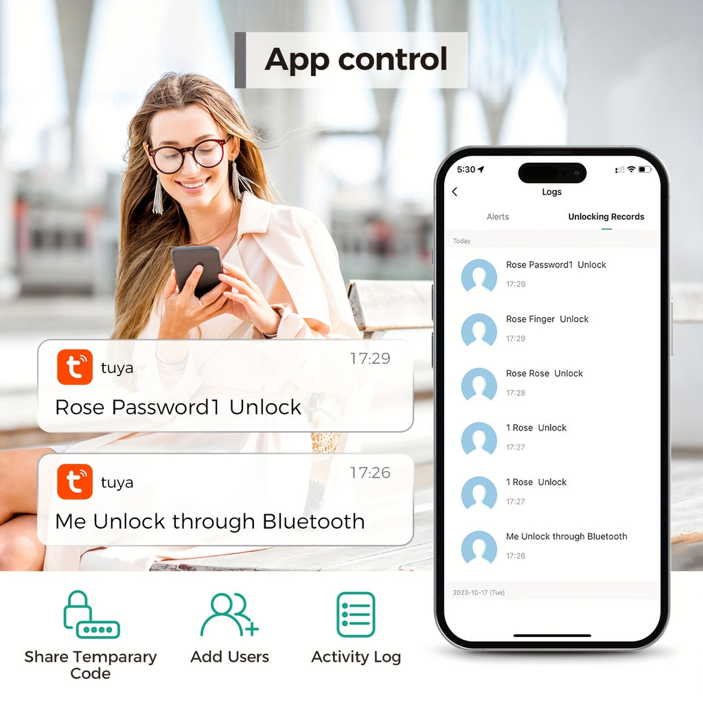D280 Smart 5-in-1 Fingerprint Door Lock, Keyless Entry Door Lock, Biometric Technology with Memory Function, Fits Most Standard Doors, Unlocking Log, Durable, 100 Passcodes, Temporary Sharing, Anti-Snoop Passcode