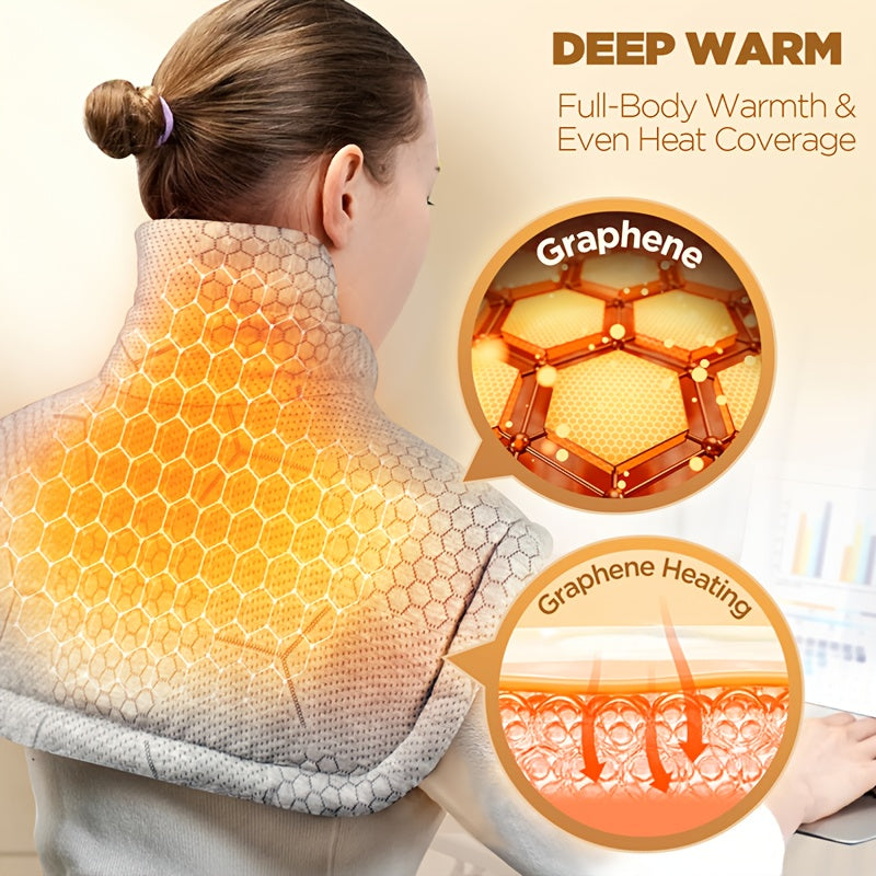Graphene Heating Pad For Neck Shoulders Back, 3lb Weighted Electric Pad, Deep Heat With Precise Heating & Soft Flannel, 6 Heat Settings, 4 Timer Options, Auto Shut-Off, Machine Washable, 22"x18", Gifts For Women Men Mom Dad,