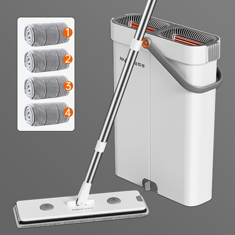 12.99inch Microfiber Flat Mop And Bucket Set Floor Cleaning System, Wet Dry Mop For Wall Cleaner With Long Handle, Hardwood Floor Mop With Microfiber Cloths. Bedroom/ Bathrooms/living Room Mops For Floor Cleaning