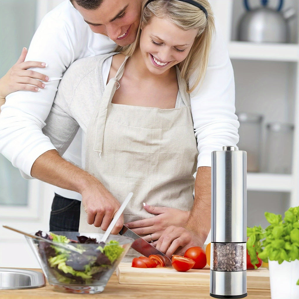 A Set of Electric Salt and Pepper Grinders, Adjustable Coarseness | One-Handed Operation | Battery Powered, Automatic Pepper Grinder Set, Electronic Adjustable Pepper Grinder, Ideal Gift Kitchen Gadgets and Accessories, Kitch