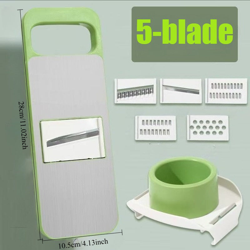 [Heavy-Duty Chopper] Heavy-Duty Manual Vegetable Chopper with 5 Blades - Multifunctional Kitchen Slicer, Grater & Cutter for Carrots, Cucumbers, Potatoes - No Electricity Needed, Easy-Clean Blades - Compact Design, Suitable f