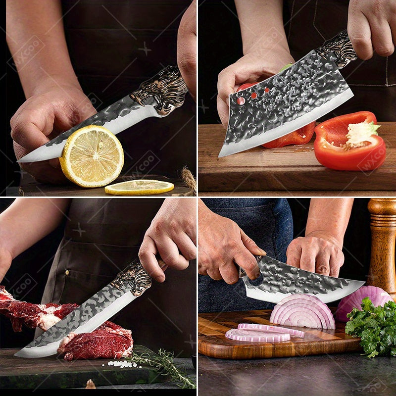 8pcs Stainless Steel Professional Kitchen Chef Knife Set - Handmade Forged Ultra-Sharp Utility Knife, Boning Knife, Cutting Knife, Fish Knife, Butcher Knife, Kitchen Scissors, Bone Scissors for Kitchen Convenience Boning Duck