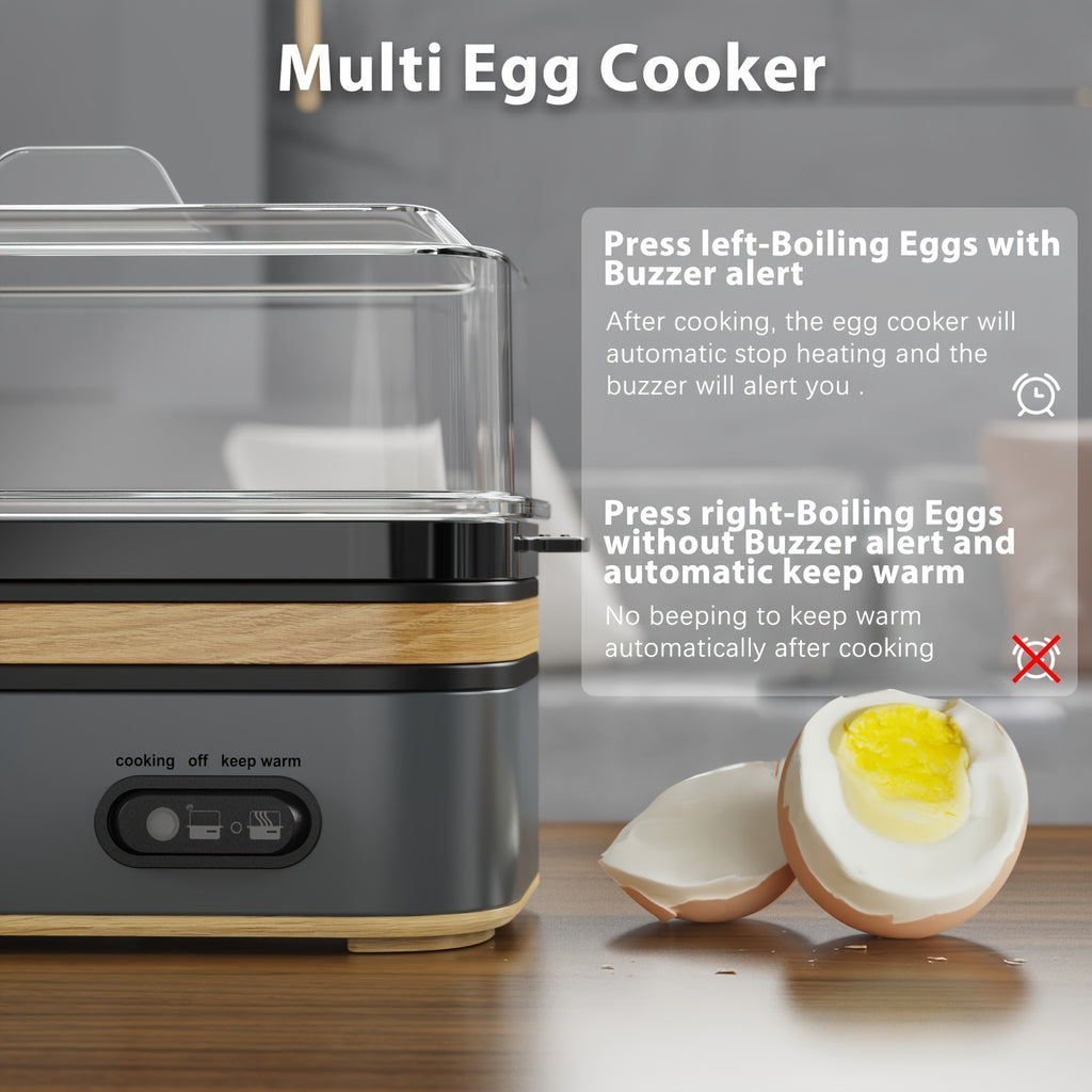 Evoloop Rapid Egg Cooker - 6-Egg Capacity, BPA-Free Stainless Steel with Clear Tritan Lid, 400W Electric Egg Cooker for Hard Boiled, Poached, Scrambled, or Omelette, Includes Measurement Cup & 2 Poaching Trays, Auto Shut Off,