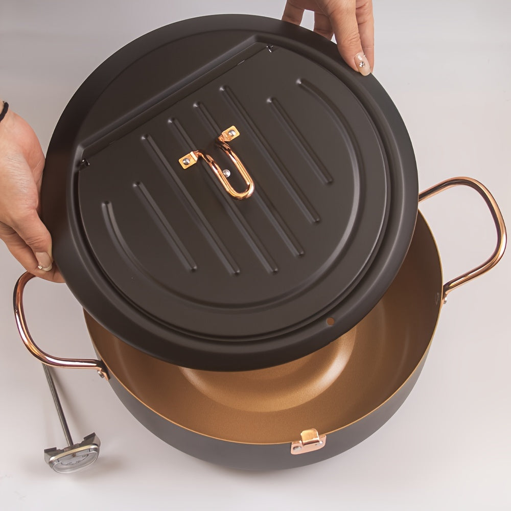 Deep Fryer Pot, 4.3L/11 Inch Japanese Tempura Frying Pot with Fahrenheit Thermometer, for Tempura/Frech/Fish/Chicken Fries, Easy Clean, Green