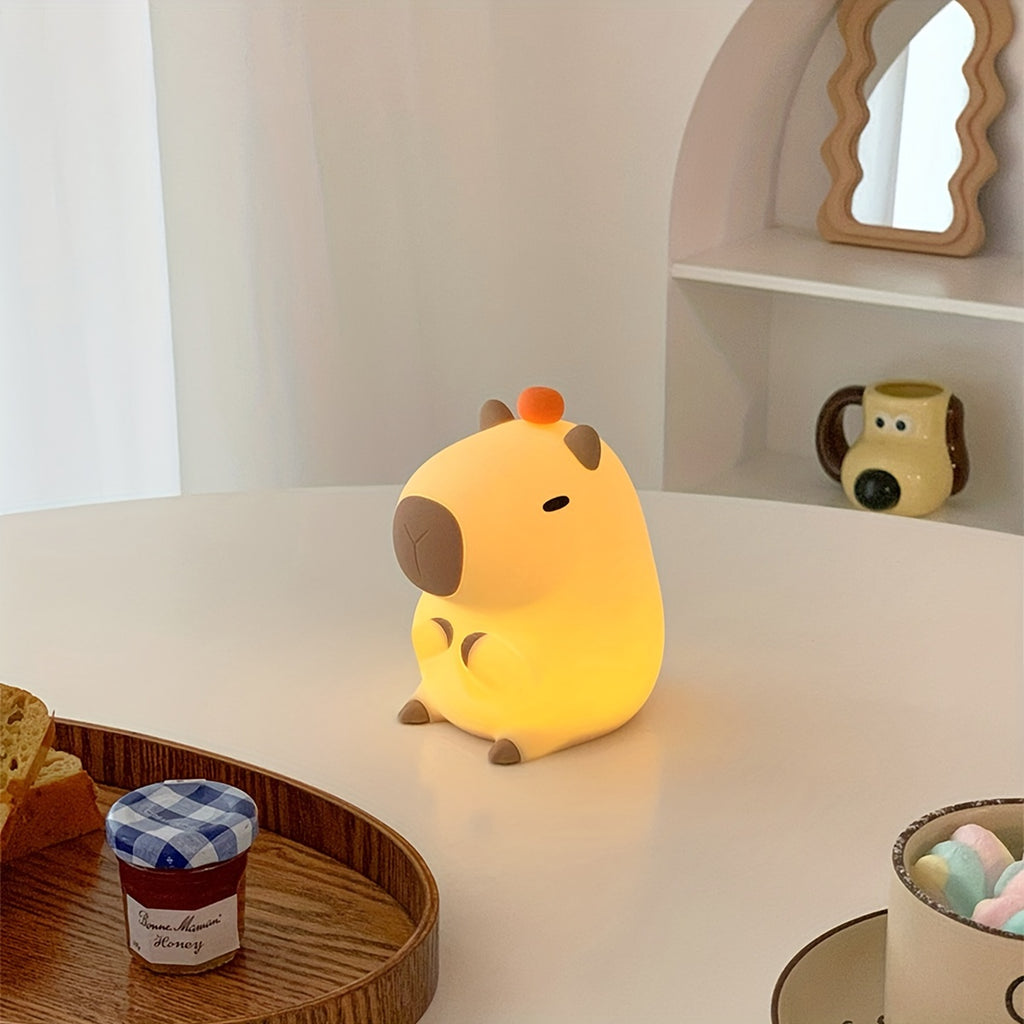 Modern Animal-Themed Capybara Night Light Lamp with Touch Control and Timer Function - USB Rechargeable 1200mAh Lithium Battery, Portable Plastic Shade, Ideal for Various Rooms, Perfect Gift (Pack of 1)