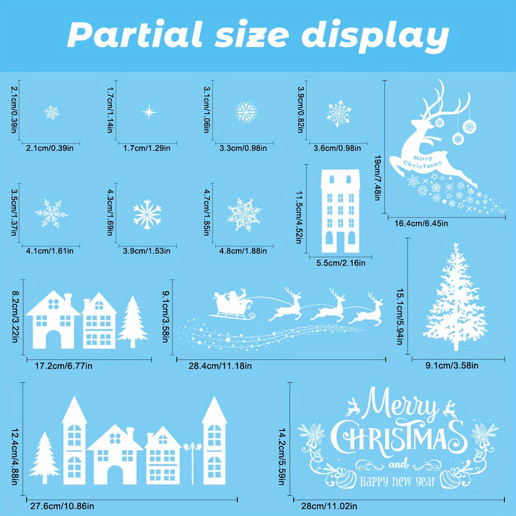 1 Set of 79 Christmas-Themed Static Cling Window Decals, White Snowflake Reindeer Santa Claus Tree Stickers for Festive Holiday Decor