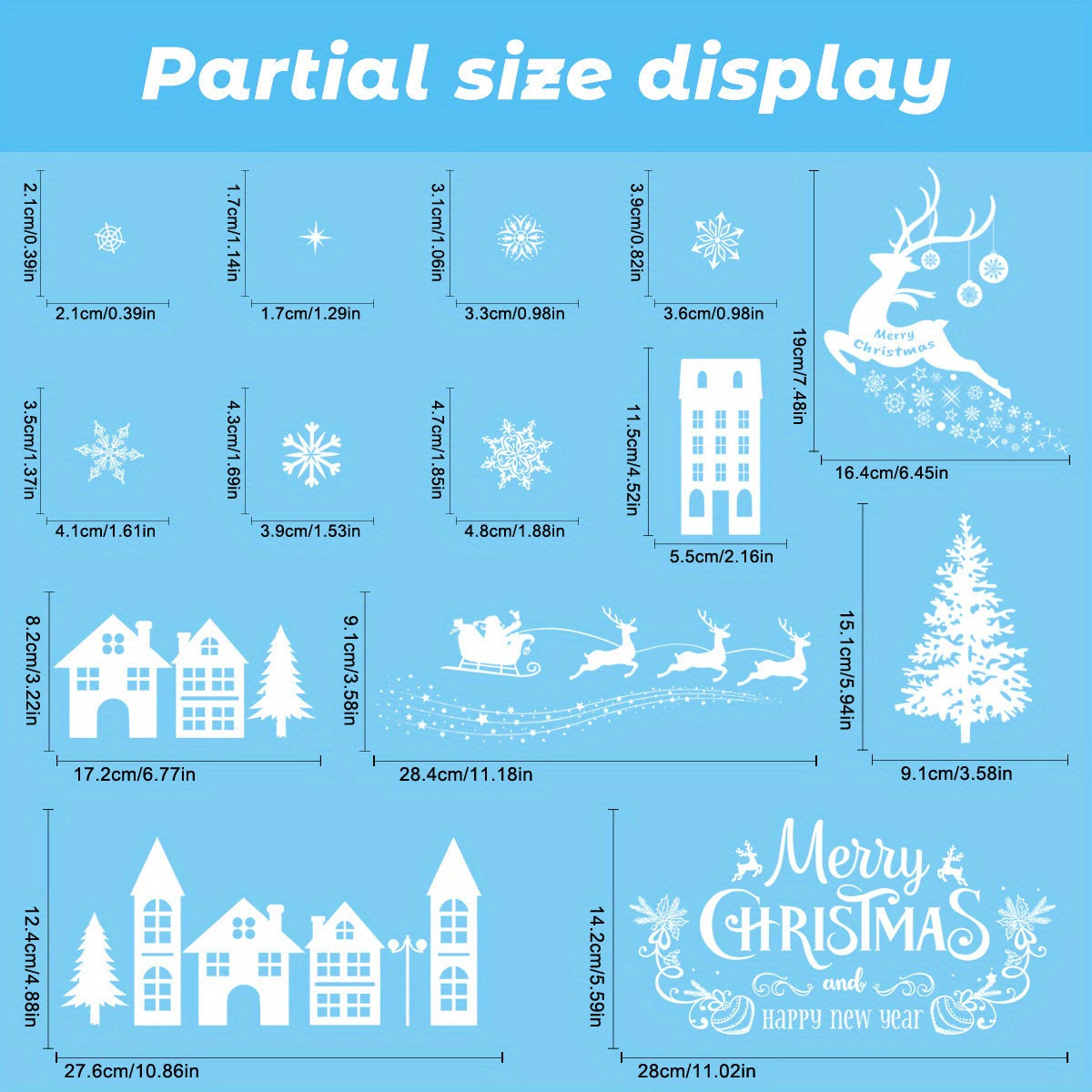 1 Set of 79 Christmas-Themed Static Cling Window Decals, White Snowflake Reindeer Santa Claus Tree Stickers for Festive Holiday Decor