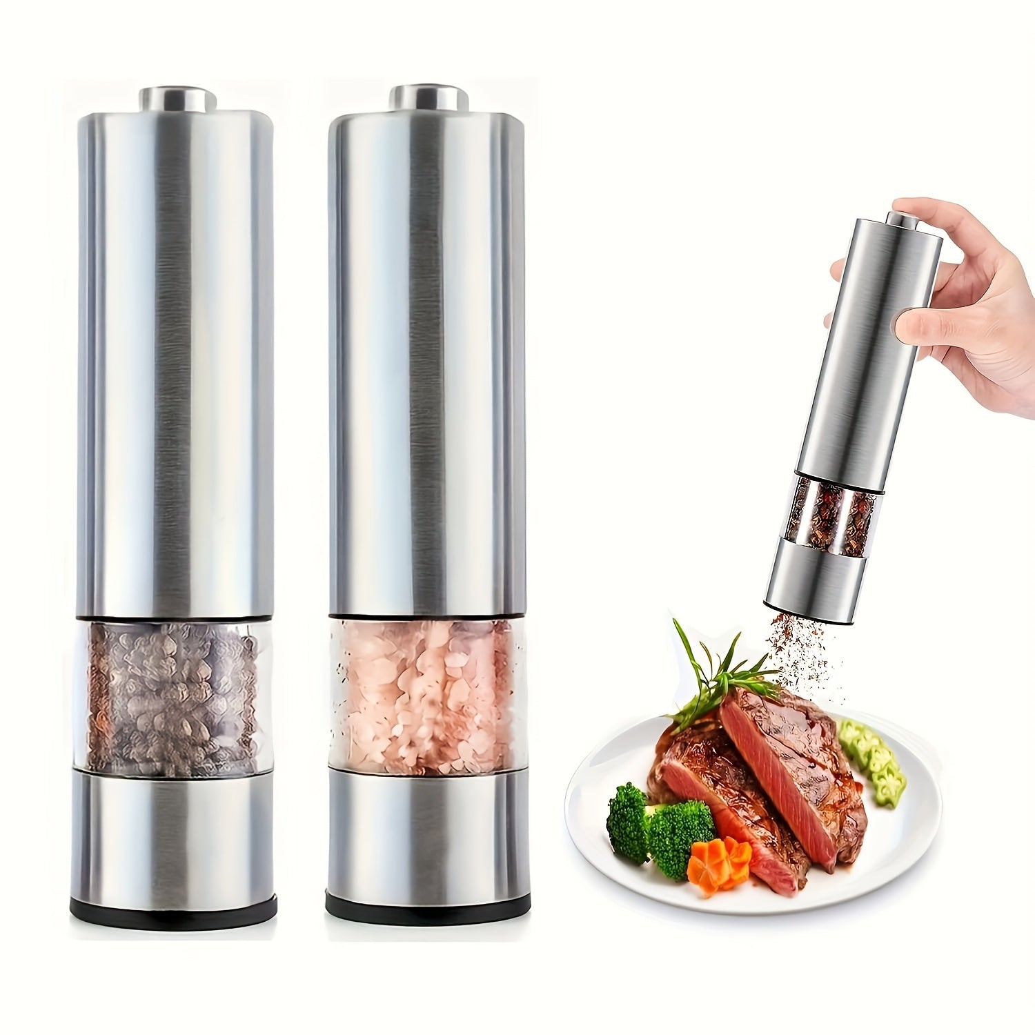 A Set of Electric Salt and Pepper Grinders, Adjustable Coarseness | One-Handed Operation | Battery Powered, Automatic Pepper Grinder Set, Electronic Adjustable Pepper Grinder, Ideal Gift Kitchen Gadgets and Accessories, Kitch