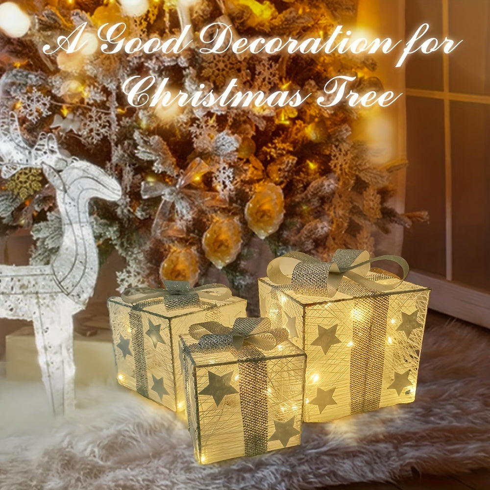 3-Pack LED Light Up Christmas Gift Boxes, Battery Operated (AA Not Included), Festive Xmas Decor for Indoor & Outdoor, Holiday Scene, Room, Home, Office, Theme Party Decorations