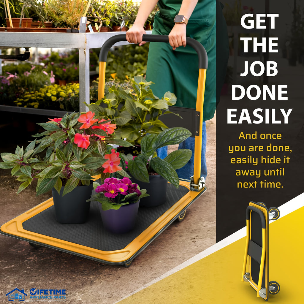 Heavy Duty Large Foldable Push Cart with 330/660 lb Capacity - Heavy-Duty Iron Construction, Swivel Push Handle, Space-Saving Collapsible Design, Manual Hand Truck For Home, Moving - Ideal For Large Items, Furniture, Applianc