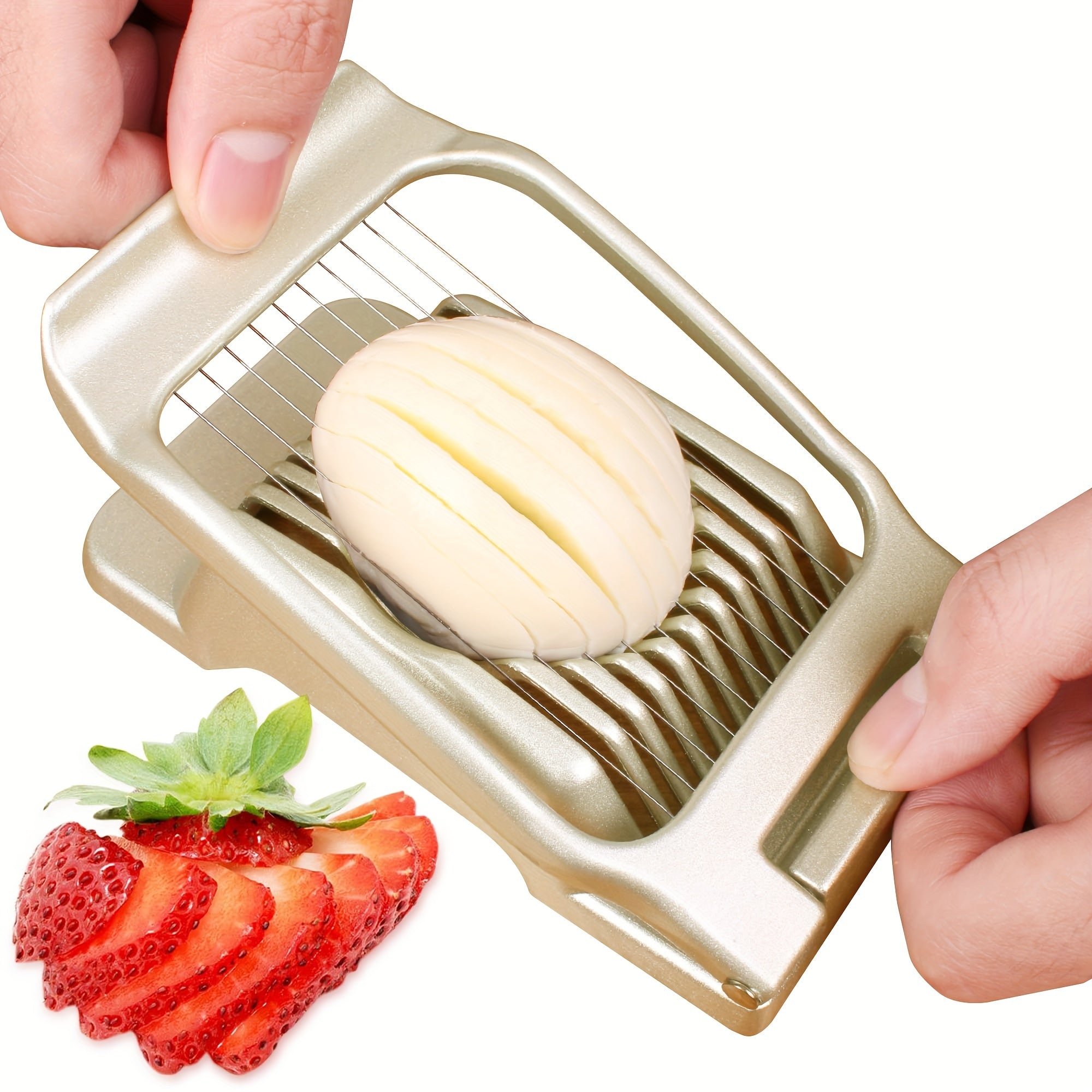 Stainless Steel Egg Slicer for Hard Boiled Eggs, Heavy Duty Aluminium Egg Cutter Dishwasher Safe for Egg Strawberry Soft Fruit Mushroom, Egg Slicing, Compact Cutter, Highquality Steel, Rustresistant, Multipurpose Cutter, Heal