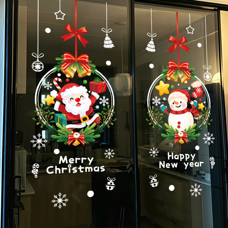 Extra Large Christmas Window Stickers - Static Cling Reusable Santa Claus & Snowman Decorations with Presents, Red Bows - Large 17.72x23.62 Inch (45x60cm) PVC Holiday Decoration for Home, Office, Store Windows - Easy Applicat