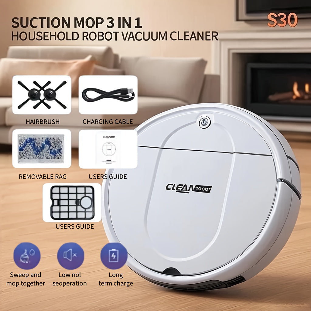 [Multi-Purpose Robot Vacuum] 3-in-1 Robot Vacuum Cleaner | Tangle-Free Suction, Automatic Self-Charging, Multi-Purpose for Floor Cleaning, Pet Hair, Paper & Garbage - Fast Charging, Powerful Cleaning, USB Powered, Vacuum Clea