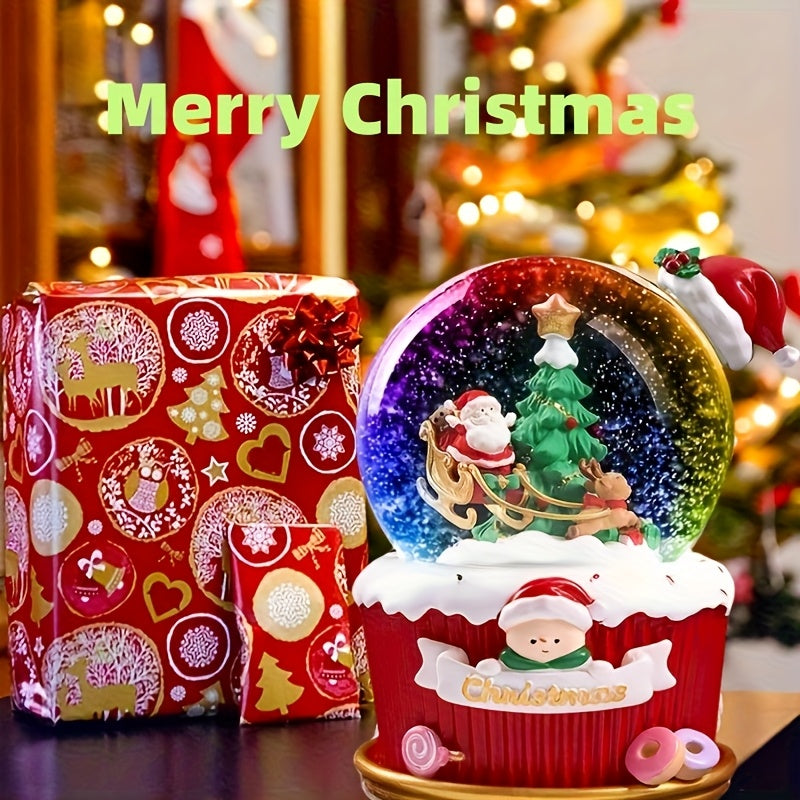 1pc Christmas Music Box with Automatic Rotating Sphere, 8 Christmas Melodies (Including Santa's March), Snowflakes Effect - Battery-Powered (AAA Not Included) - Elegant Holiday Decoration for Home, Tabletop, or Gift - Santa C