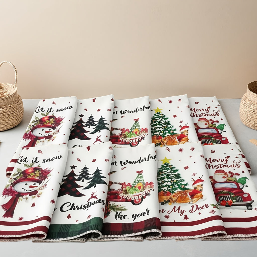 Christmas Kitchen Towels - Festive Snowflake, Reindeer, Santa Claus & Snowman Designs, Soft Microfiber Dish Cloths & Hand Towels, 5 or 10-Pack, Hand Wash Only, Perfect For Holiday Decor & Party Supplies, Christmas Kitchen Dec
