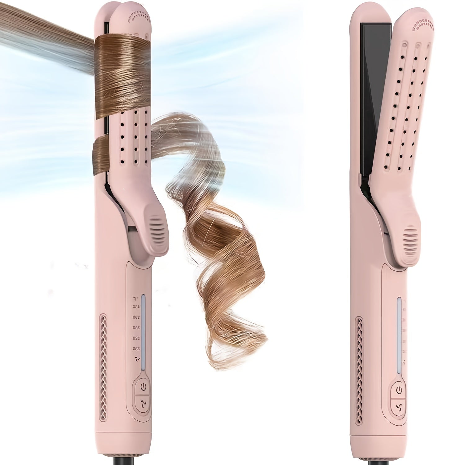 2-in-1 Airflow Curling Iron For Lasting Curls - 360° Airflow Styler Ceramic Flat Iron Hair Straightener And Curler, Anti-Scald Curling Wand, 360° Cool Air, 5 Temps Adjustable For Long Short Hair