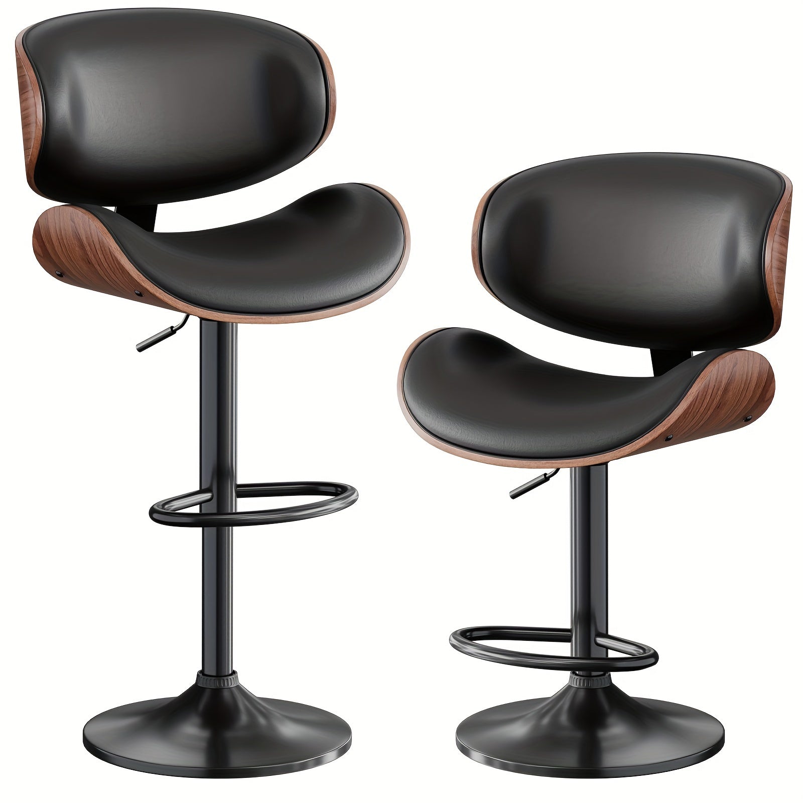 Bar Stools, Swivel Adjustable Height Barstools, PU Leather Upholstered Bar Chairs With Footrest, Bentwood Bar Stool For Kitchen, Bar, Dining Room