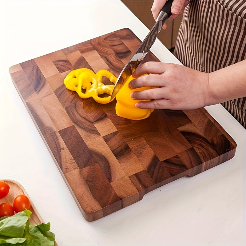 [Durable & Stylish] Durable & Stylish Teak Wood Checkerboard Cutting Board | Geometric Square Grid Design, Recycled Wood Chopping Board for Home Kitchen, Food-Safe Non-Porous Surface, Easy to Clean & Moisture-Resistant, Wood
