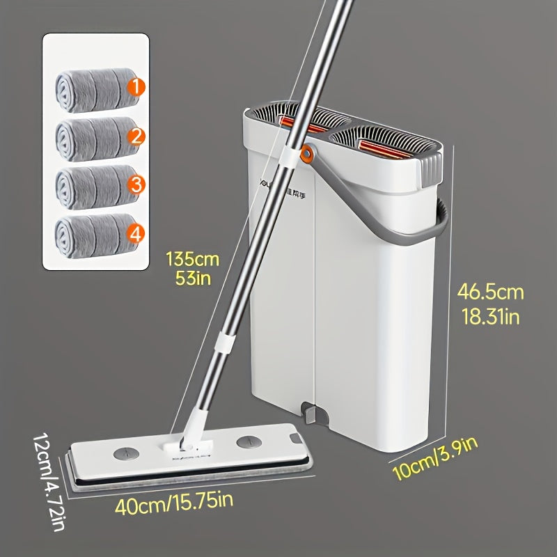 12.99inch Microfiber Flat Mop And Bucket Set Floor Cleaning System, Wet Dry Mop For Wall Cleaner With Long Handle, Hardwood Floor Mop With Microfiber Cloths. Bedroom/ Bathrooms/living Room Mops For Floor Cleaning