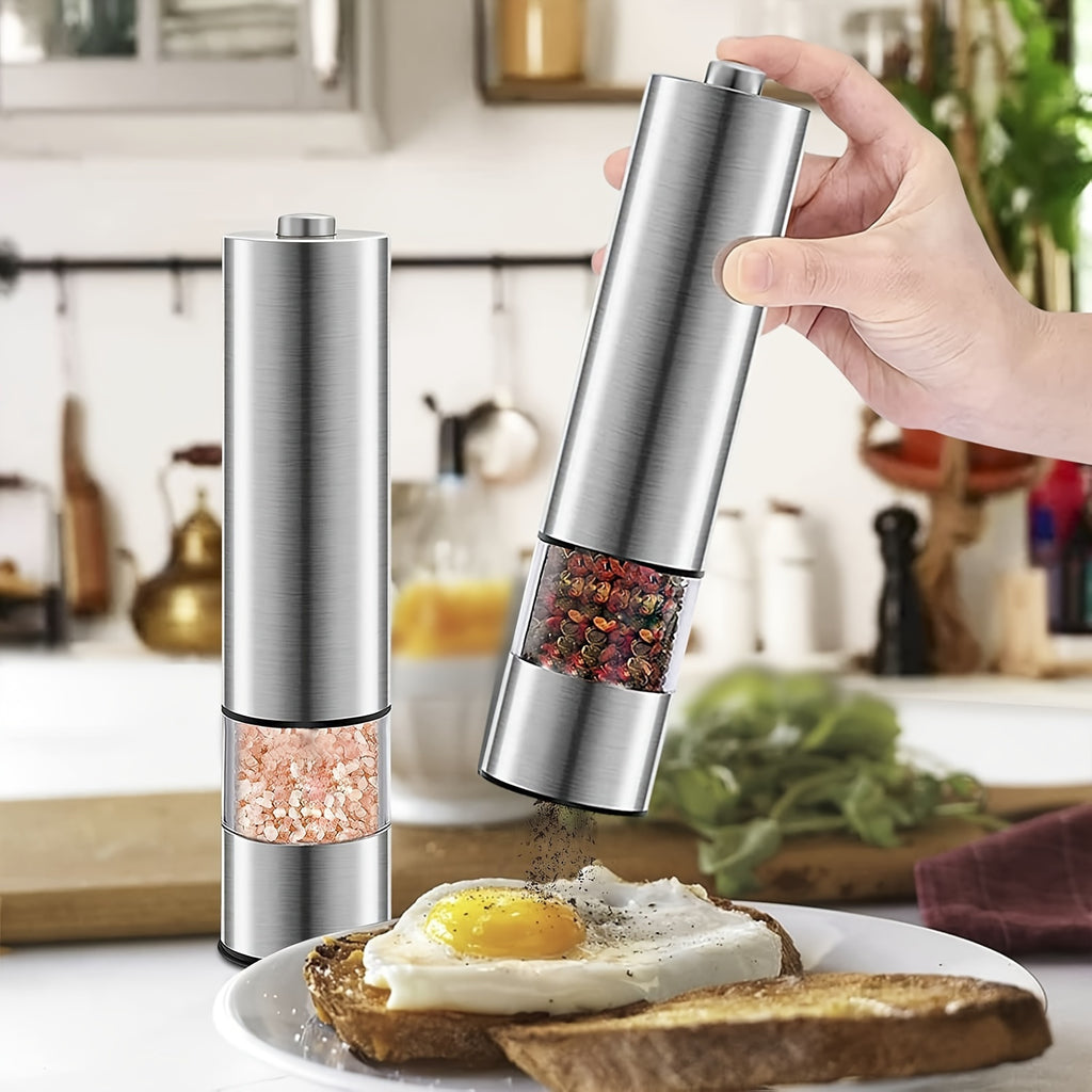 A Set of Electric Salt and Pepper Grinders, Adjustable Coarseness | One-Handed Operation | Battery Powered, Automatic Pepper Grinder Set, Electronic Adjustable Pepper Grinder, Ideal Gift Kitchen Gadgets and Accessories, Kitch
